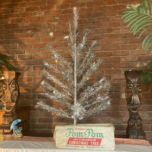 Sold elsewhere  pom Pom aluminum silver tree vintage 4 foot 37 branches
